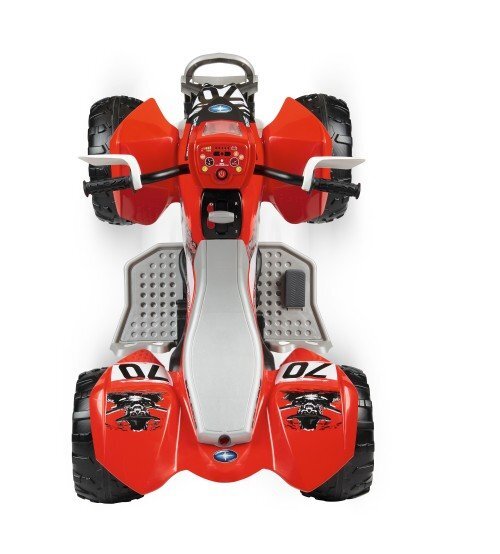 PEG-PEREGO ATV electric pentru copii Peg Perego Polaris Outlaw 330 W 12V Negru rosu tractiune pe doua roti schimbator de viteza lumini led suport pentru picioare sarcina maxima 40 kg