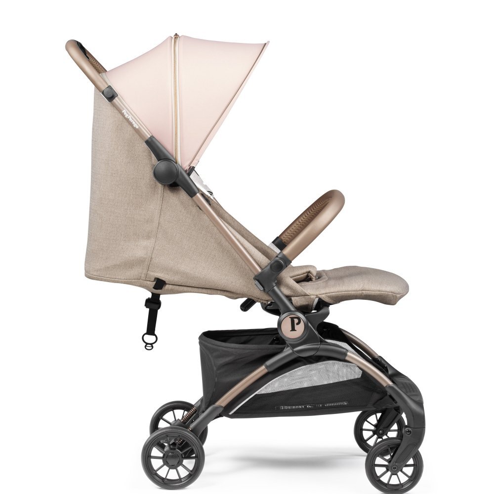 PEG-PEREGO Carucior copii Peg Perego Volo ultracompact 0 - 22 kg cu spatar si suport pentru picioare reglabile frana centralizata bara frontala detasabila si geanta transport inclusa 5.4 kg Mon Amour Bej Roz