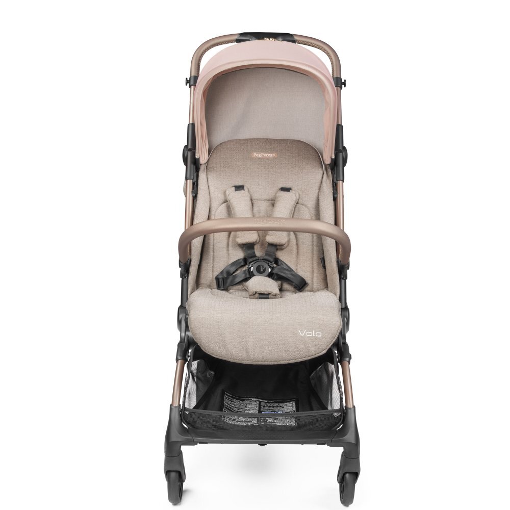 PEG-PEREGO Carucior copii Peg Perego Volo ultracompact 0 - 22 kg cu spatar si suport pentru picioare reglabile frana centralizata bara frontala detasabila si geanta transport inclusa 5.4 kg Mon Amour Bej Roz
