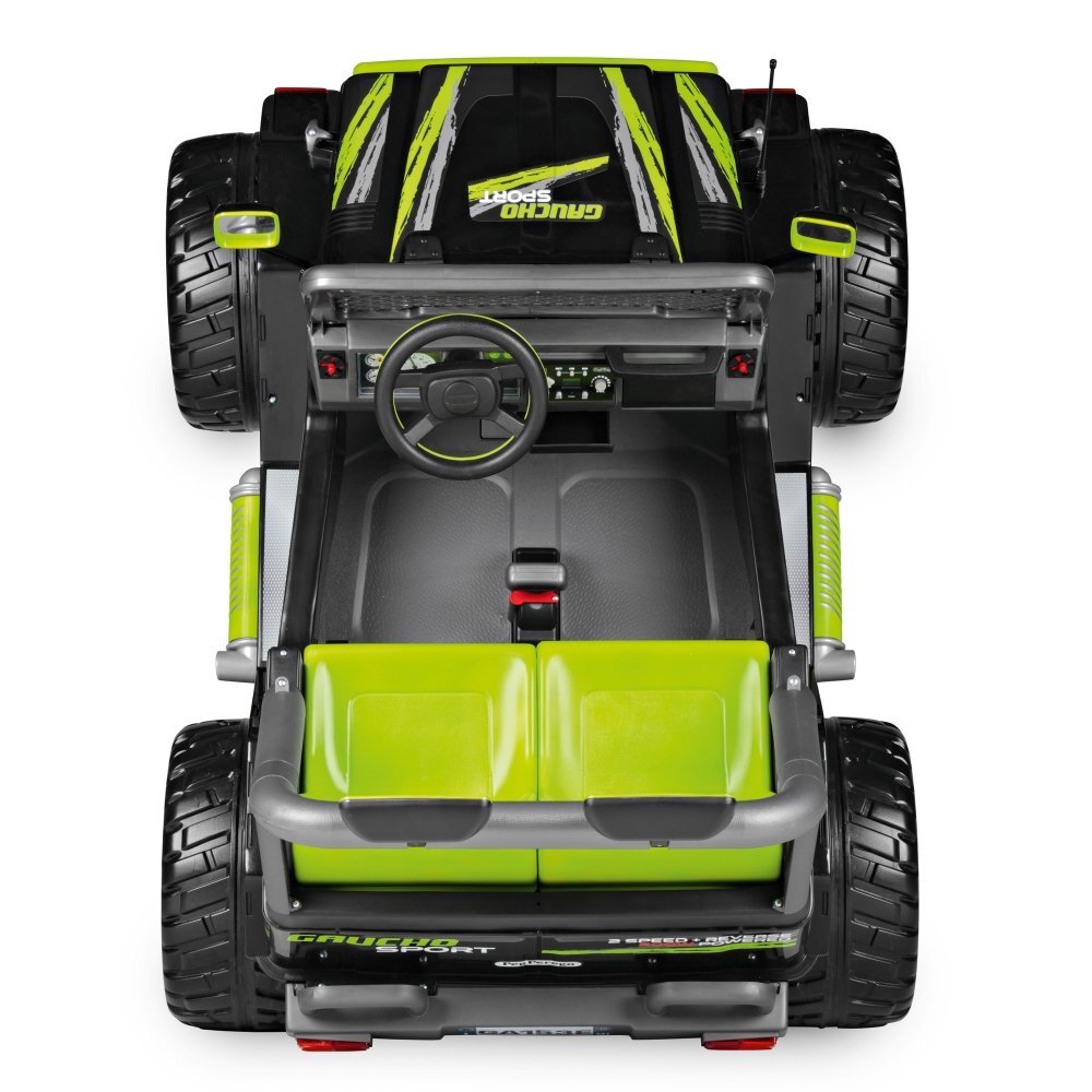 PEG-PEREGO Masina electrica pentru copii Gaucho Sport 12V VerdeNegru 500W cu suspensii 2 locuri reglabile si pornire lenta