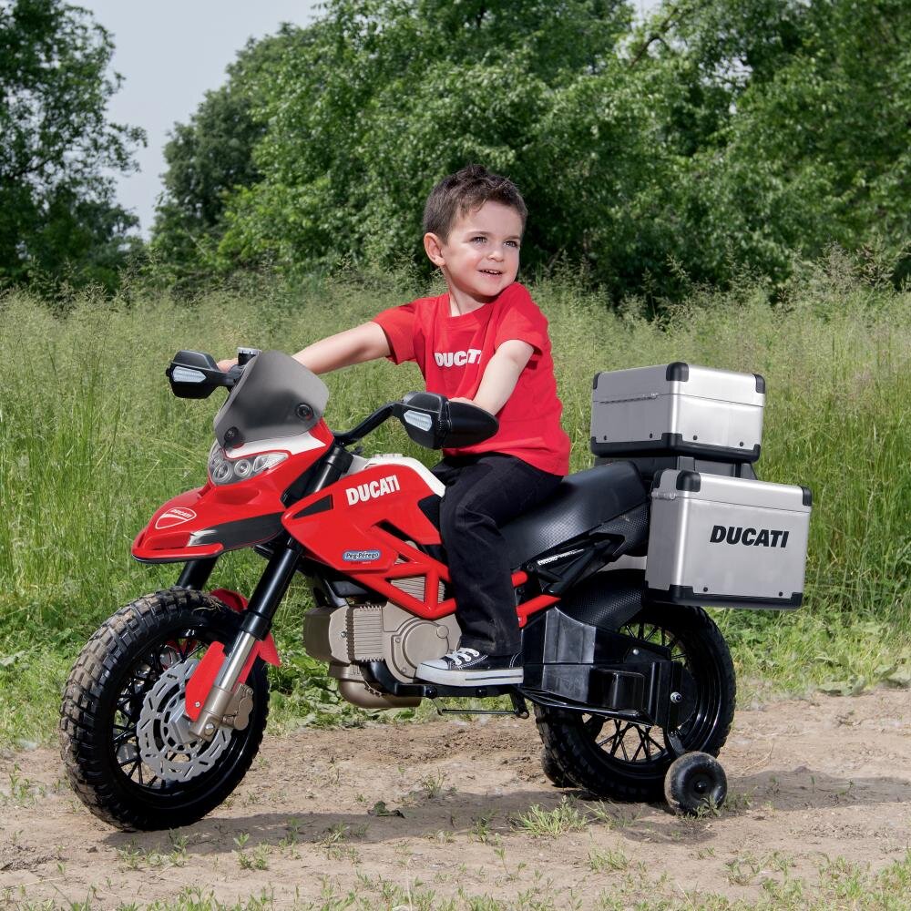 PEG-PEREGO Motocicleta electrica pentru copii Peg Perego Ducati Enduro cu roti din cauciuc scaun ergonomic lumini led si doua viteze 330W