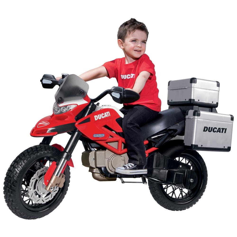 PEG-PEREGO Motocicleta electrica pentru copii Peg Perego Ducati Enduro cu roti din cauciuc scaun ergonomic lumini led si doua viteze 330W