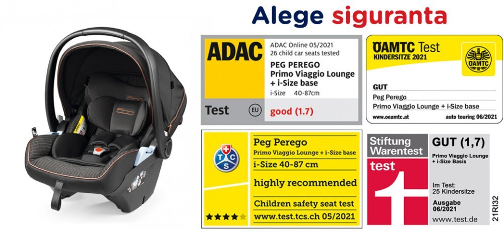 PEG-PEREGO Scaun auto Peg Perego i-Size Primoviaggio Lounge 500 NegruGri 40-87 cm 0-13 kg testat ADAC