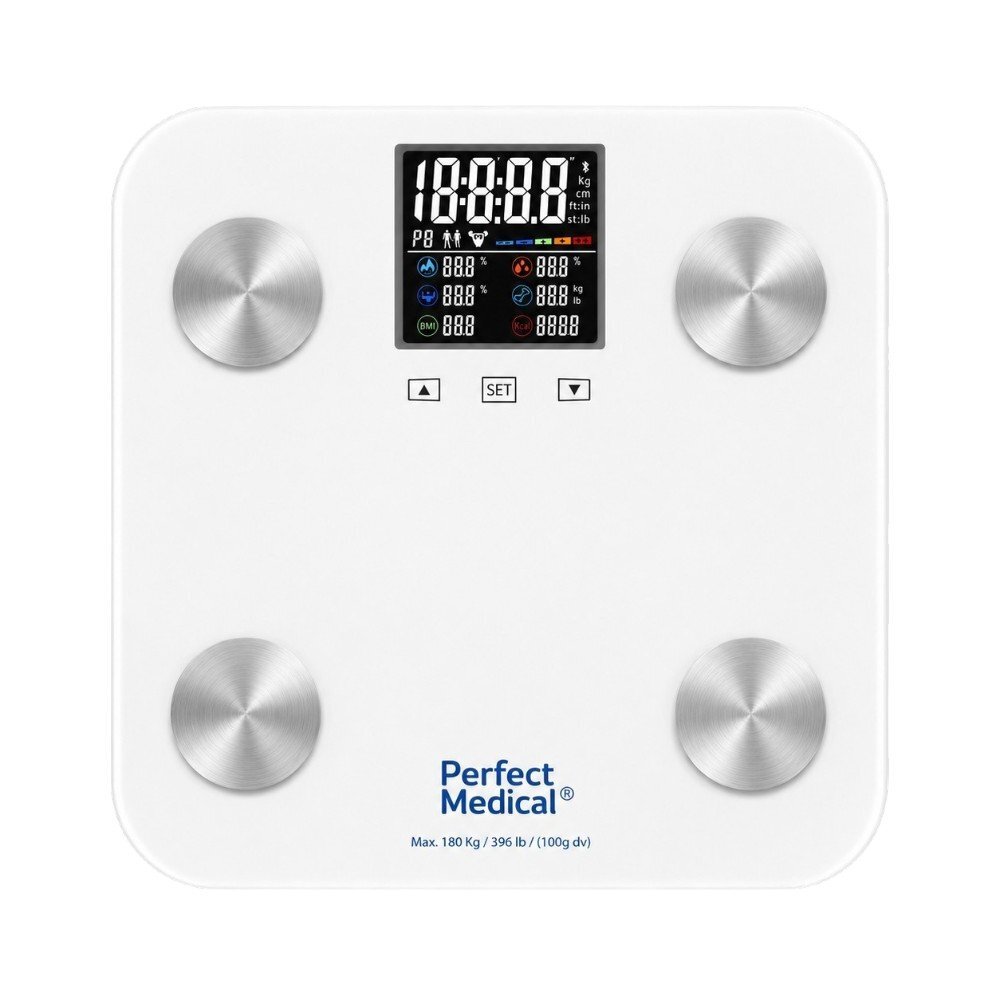 PERFECT MEDICAL Cantar digital inteligent Smart PM-48 cu bluetooth sticla securizata suprafata antiderapanta si 4 senzori de inalta precizie