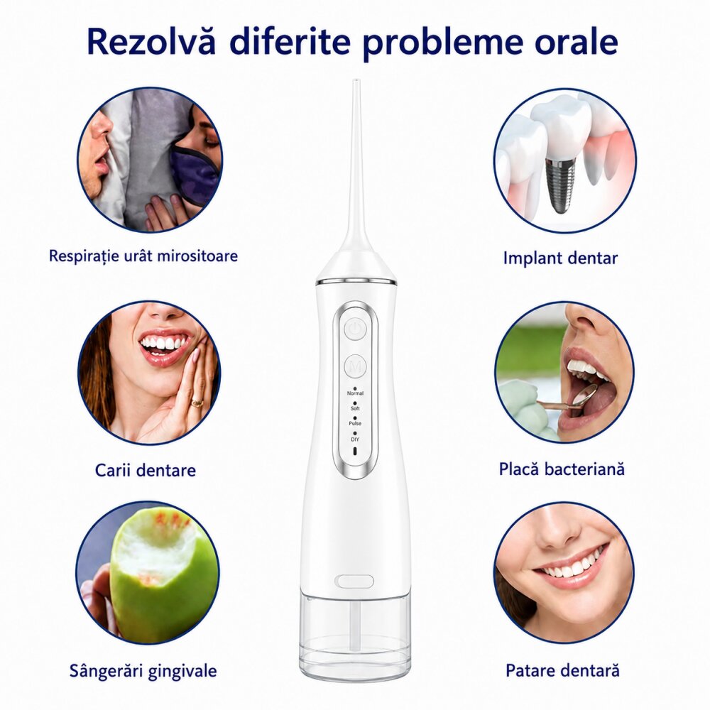 PERFECT MEDICAL Dus bucal portabil PM-51W cu 4 moduri de curatare rezervor 320 ml si presiune 30-120 PSI