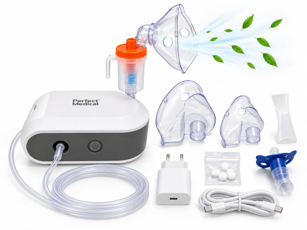 PERFECT MEDICAL Nebulizator cu compresor PM-55 portabil cu acumulator reincarcabil 2500 mAh USB Type-C