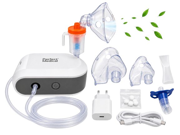 PERFECT MEDICAL Nebulizator cu compresor PM-55 portabil cu acumulator reincarcabil 2500 mAh USB Type-C