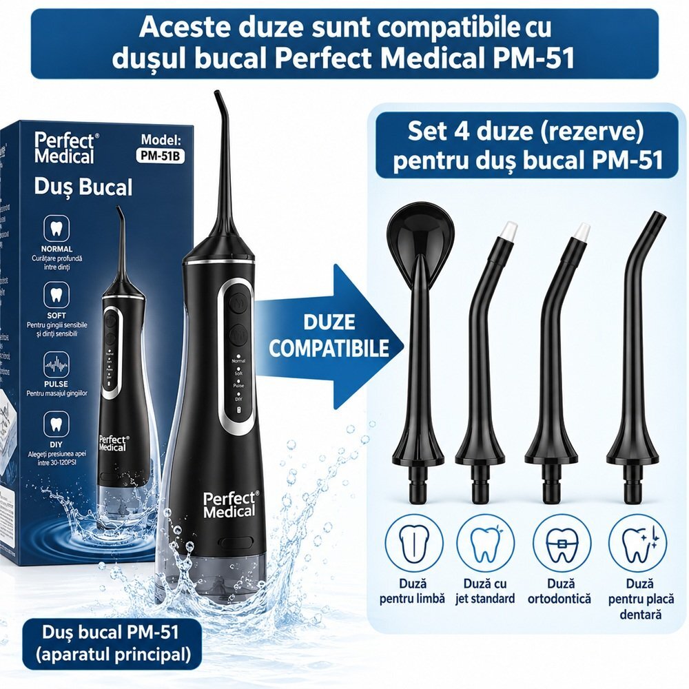 PERFECT MEDICAL Set 4 duze pentru dus bucal PM-51 Negru