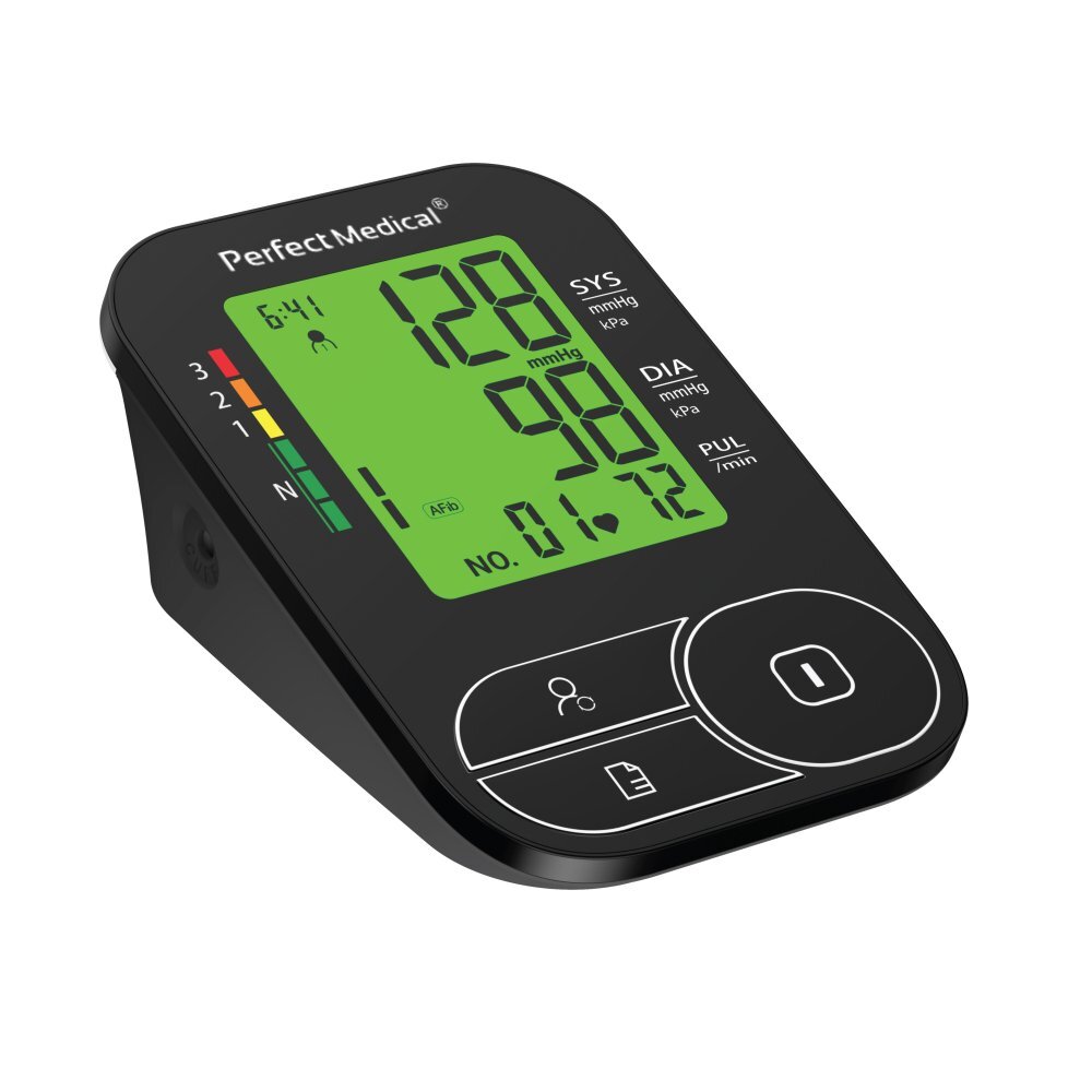 PERFECT MEDICAL Tensiometru de brat PM-53 cu senzori de inalta precizie manseta 22-36 cm functie vocala in limba romana ecran iluminat detectare aritmie si AFib memorie 2 x 199