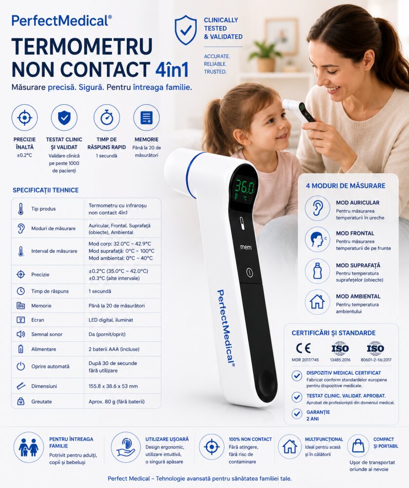PERFECT MEDICAL Termometru 4 in 1 pentru copii cu infrarosu si fara contact
