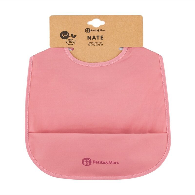 Petite&Mars Baveta impermeabila cu buzunar PetiteMars Nate Fara pvc si ftalati 37x27 cm 6 luni+ prindere velcro Roz