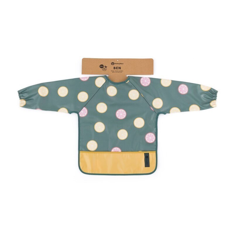 Petite&Mars Baveta impermeabila PetiteMars cu maneci lungi 38x42 cm 24 luni+ Beige Citrus