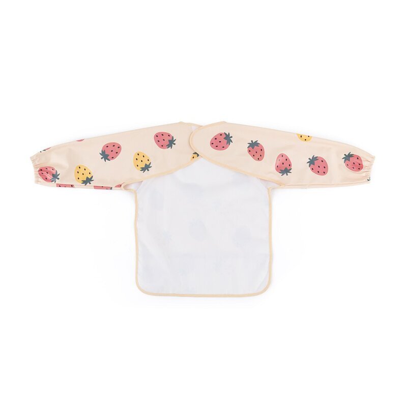 Petite&Mars Baveta impermeabila PetiteMars cu maneci lungi 38x42 cm 24 luni+ Beige Strawberies