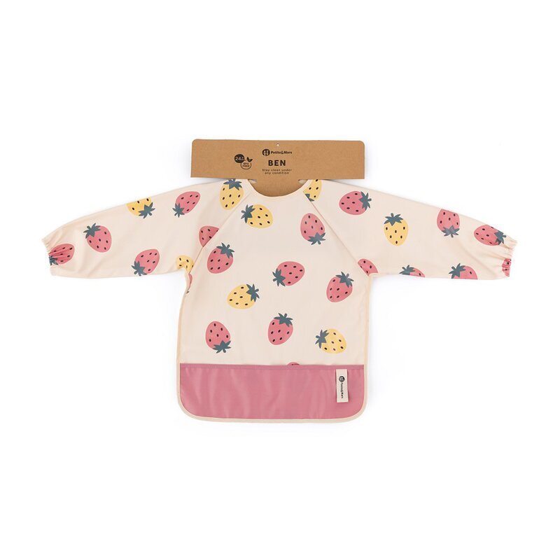 Petite&Mars Baveta impermeabila PetiteMars cu maneci lungi 38x42 cm 24 luni+ Beige Strawberies