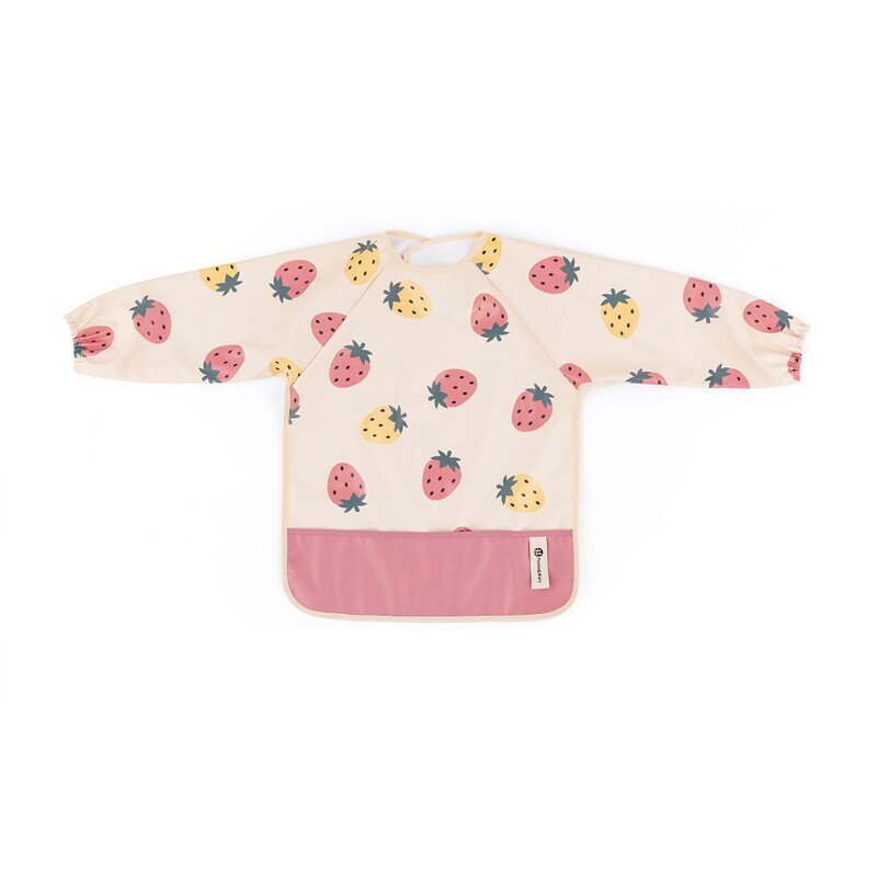Petite&Mars Baveta impermeabila PetiteMars cu maneci lungi 38x42 cm 24 luni+ Beige Strawberies