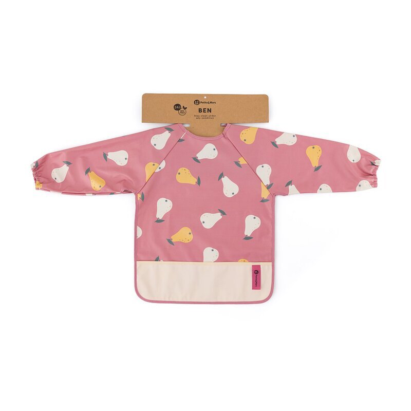 Petite&Mars Baveta impermeabila PetiteMars cu maneci lungi 38x42 cm 24 luni+ Pink Pears