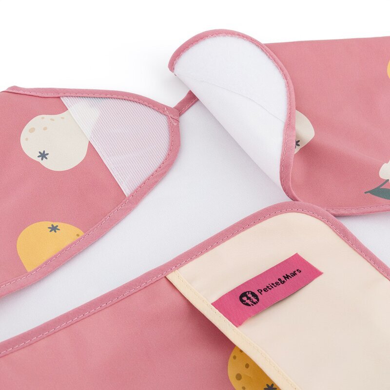 Petite&Mars Baveta impermeabila PetiteMars cu maneci lungi 38x42 cm 24 luni+ Pink Pears