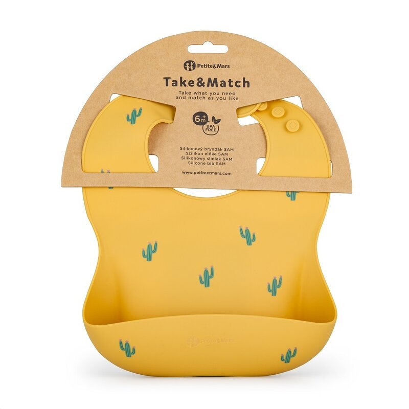 Petite&Mars Baveta moale PetiteMars cu buzunar colector TakeMatch model cactus galben