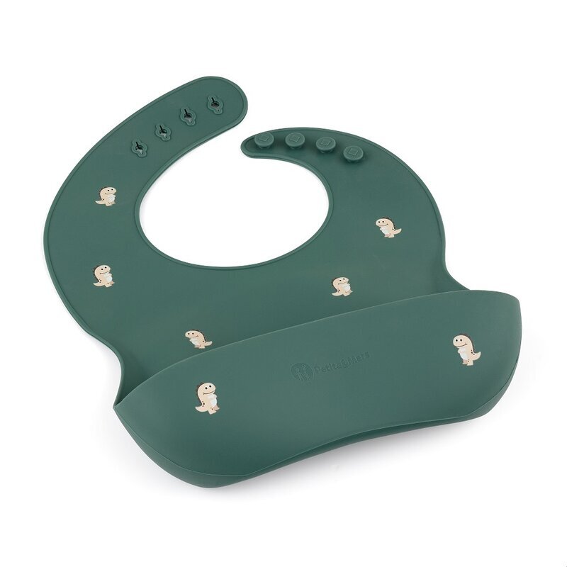 Petite&Mars Baveta moale PetiteMars cu buzunar colector TakeMatch model dinozauri verde