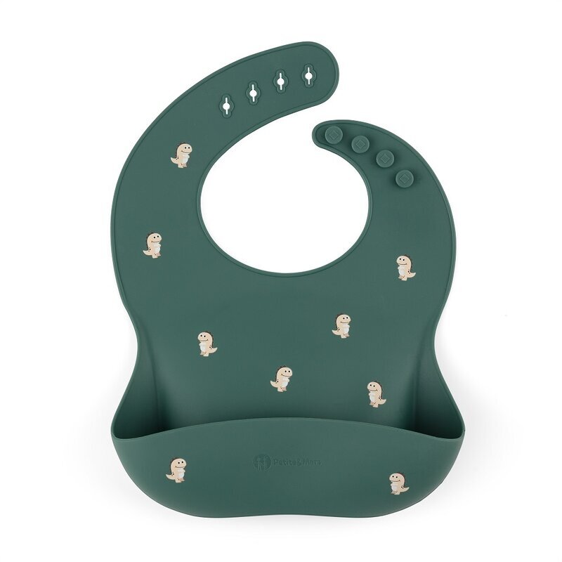 Petite&Mars Baveta moale PetiteMars cu buzunar colector TakeMatch model dinozauri verde