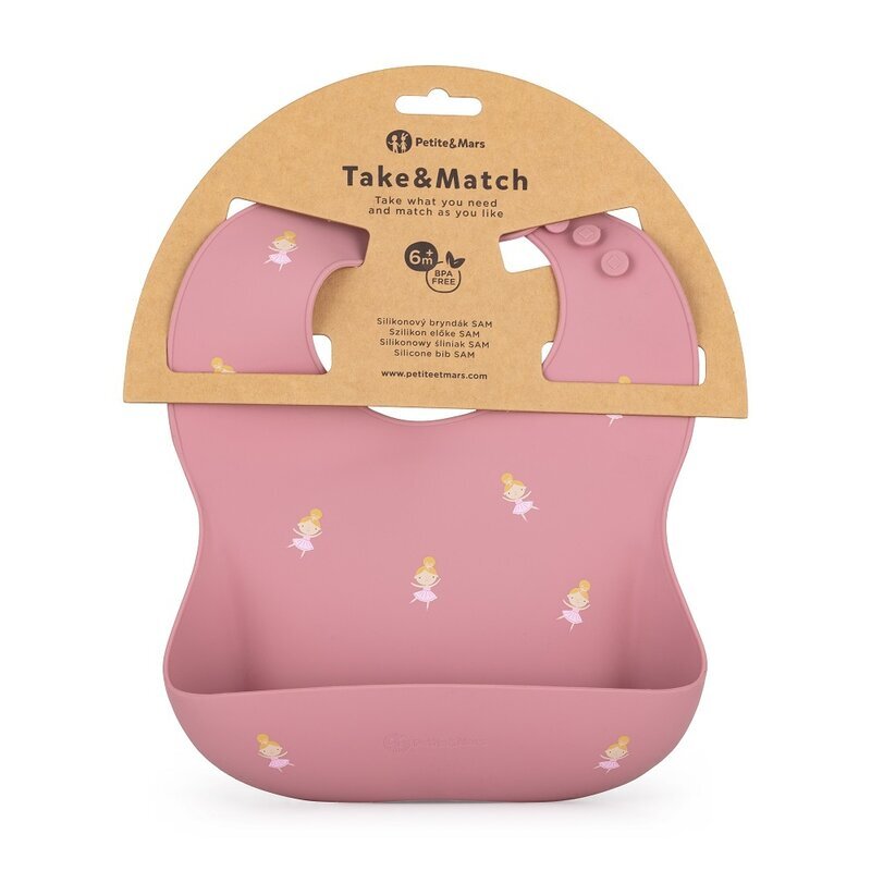 Petite&Mars Baveta moale PetiteMars cu buzunar colector TakeMatch model printese roz