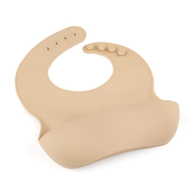 Petite&Mars Baveta moale PetiteMars cu buzunar colector TakeMatch silicon bej