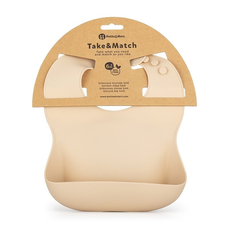 Petite&Mars Baveta moale PetiteMars cu buzunar colector TakeMatch silicon bej