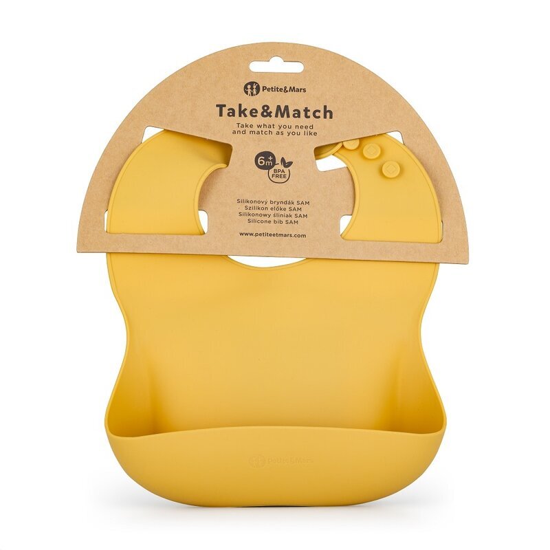 Petite&Mars Baveta moale PetiteMars cu buzunar colector TakeMatch silicon galben