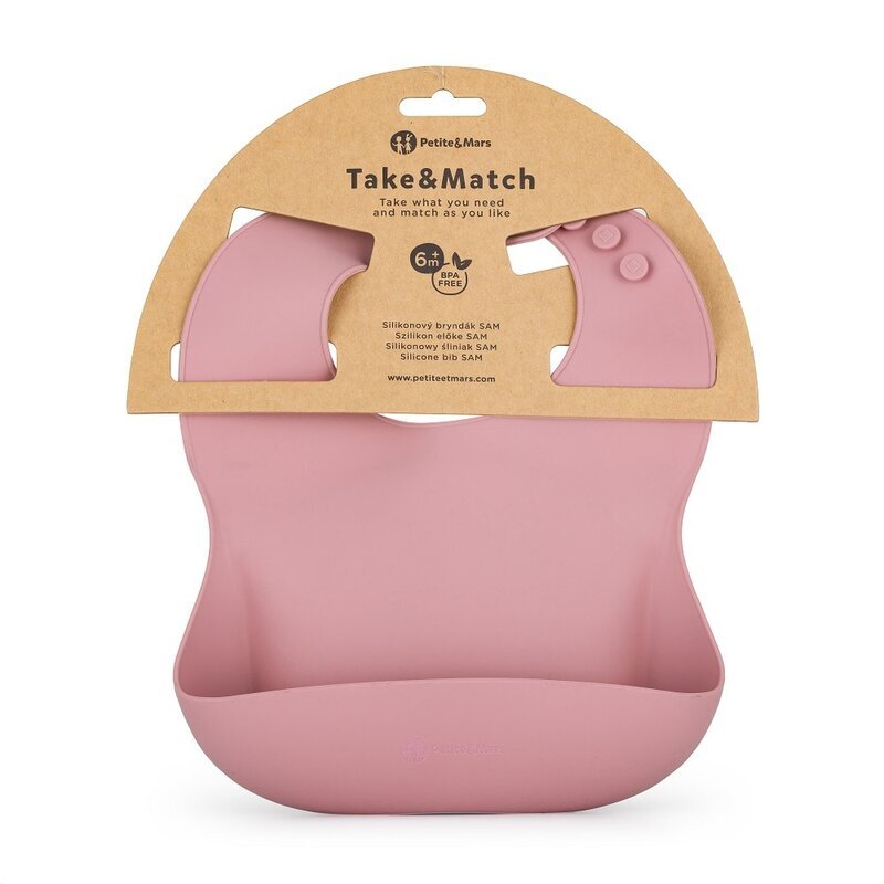 Petite&Mars Baveta moale PetiteMars cu buzunar colector TakeMatch silicon roz