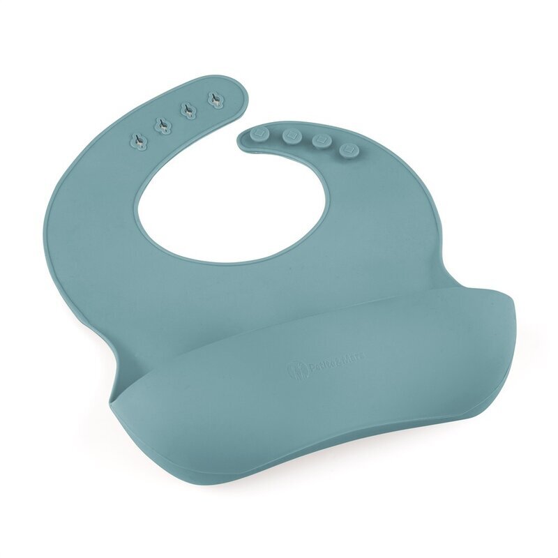 Petite&Mars Baveta moale PetiteMars Frosted Sky Albastru TakeMatch reglabila cu buzunar colector silicon fara BPA 6 luni+