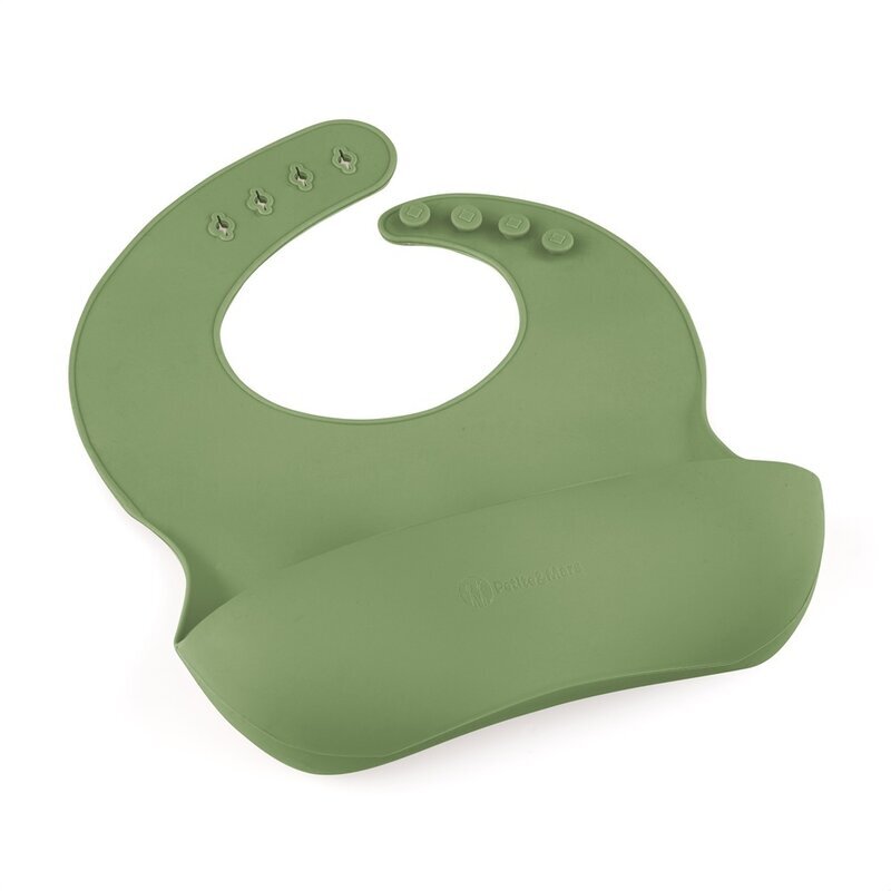 Petite&Mars Baveta moale PetiteMars Sweet Pea Verde TakeMatch reglabila cu buzunar colector silicon fara BPA 6 luni+