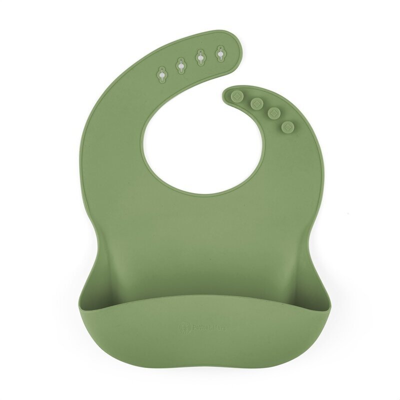 Petite&Mars Baveta moale PetiteMars Sweet Pea Verde TakeMatch reglabila cu buzunar colector silicon fara BPA 6 luni+