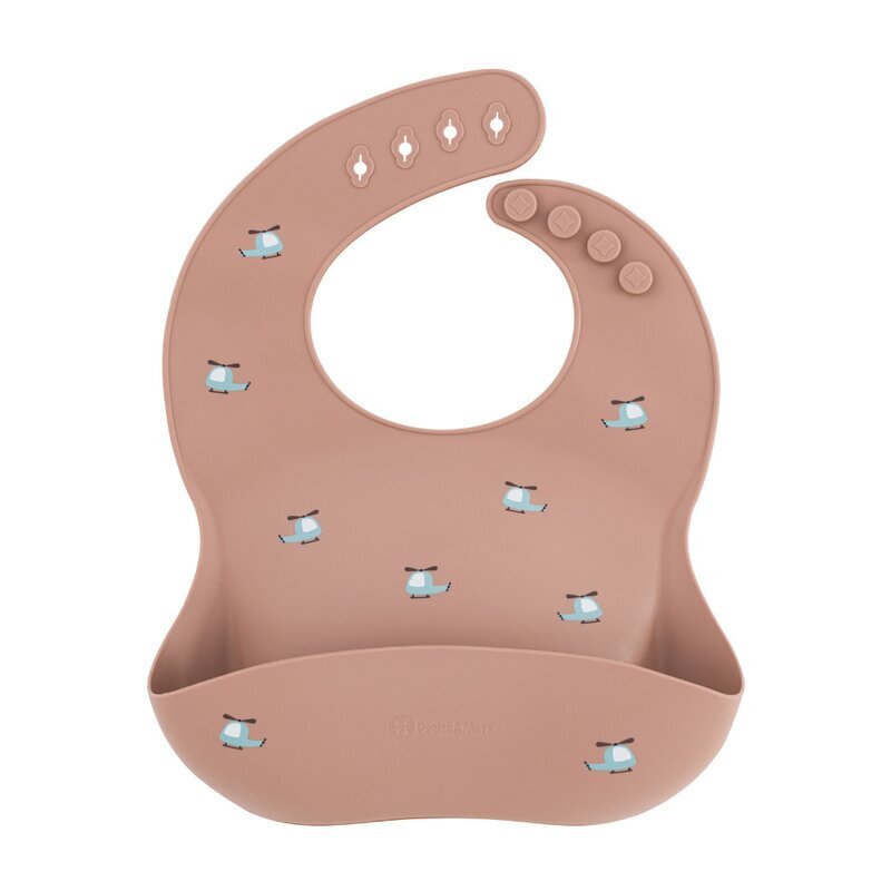 Petite&Mars Baveta moale PetiteMars TakeMatch Roz reglabila cu buzunar colector silicon fara BPA 6 luni+ model avioane
