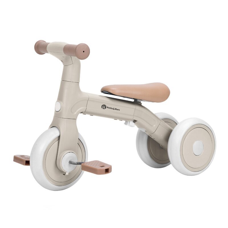 Petite&Mars Bicicletatricicleta pentru copii PetiteMars Bingo Bej 3 in 1 multifunctionala cu pedale detasabile ghidon directionabil sa reglabila pe inaltime 2.3 kg greutate admisa 25 kg 12-36 luni