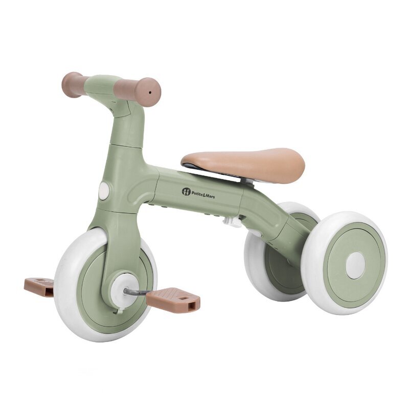 Petite&Mars Bicicletatricicleta pentru copii PetiteMars Bingo Verde 3 in 1 multifunctionala cu pedale detasabile ghidon directionabil sa reglabila pe inaltime 2.3 kg greutate admisa 25 kg 12-36 luni