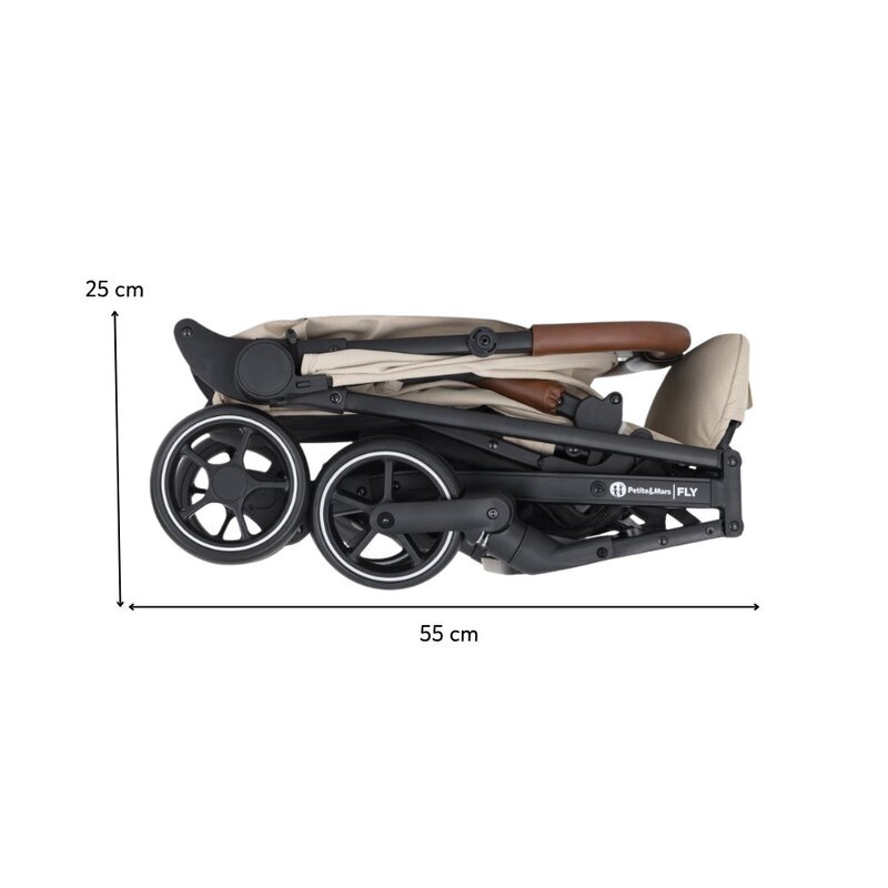 Petite&Mars Carucior pentru copii PetiteMars Fly Bej cu pliere compacta spatar reglabil pana la pozitie de somn suport picioare reglabil copertina extensibila cu protectie UPF40+ suport pahar inclus pana la 22 kg 0 luni+