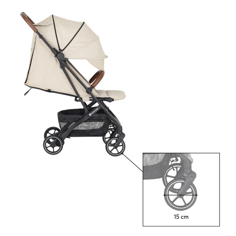 Petite&Mars Carucior pentru copii PetiteMars Fly Bej cu pliere compacta spatar reglabil pana la pozitie de somn suport picioare reglabil copertina extensibila cu protectie UPF40+ suport pahar inclus pana la 22 kg 0 luni+
