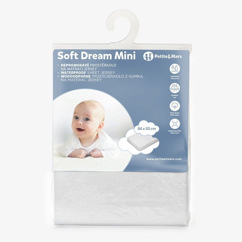 Petite&Mars Cearceaf elastic impermeabil PetiteMars pentru patut co-sleeper din bumbac 84x50 cm alb