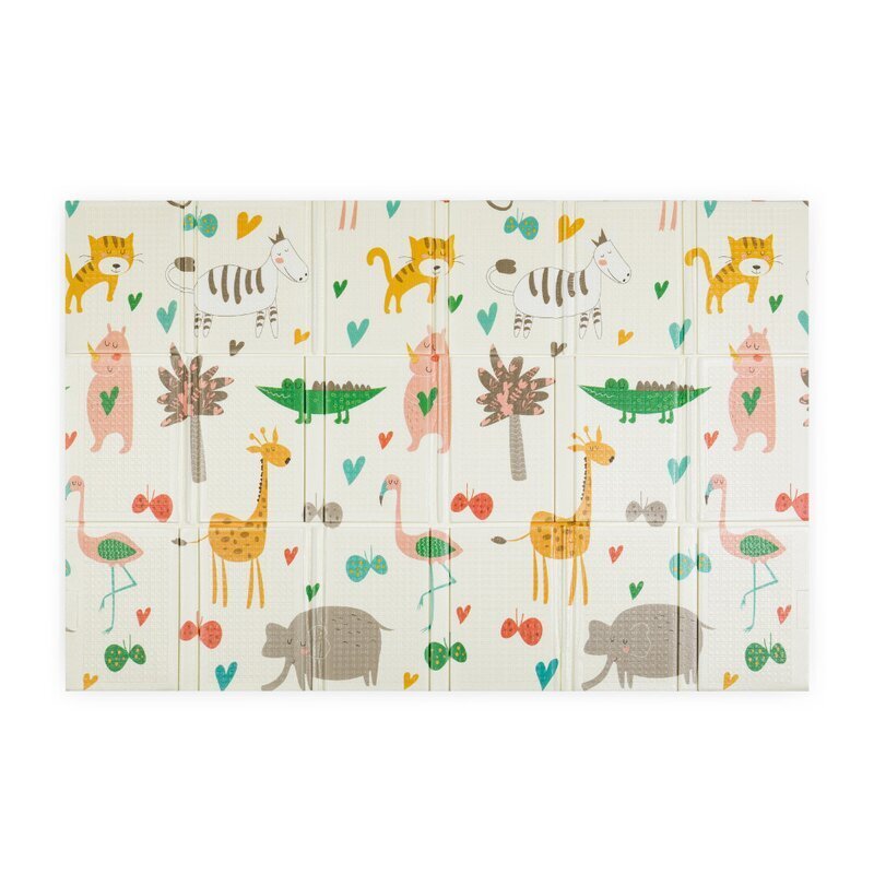 Petite&Mars Covoras educativ PetiteMars Campy L din spuma XPE non-toxica cu doua fete suprafata antiderapanta 130x200 cm pliabil compact 40x32x21 cm model animalute si forme geometrice