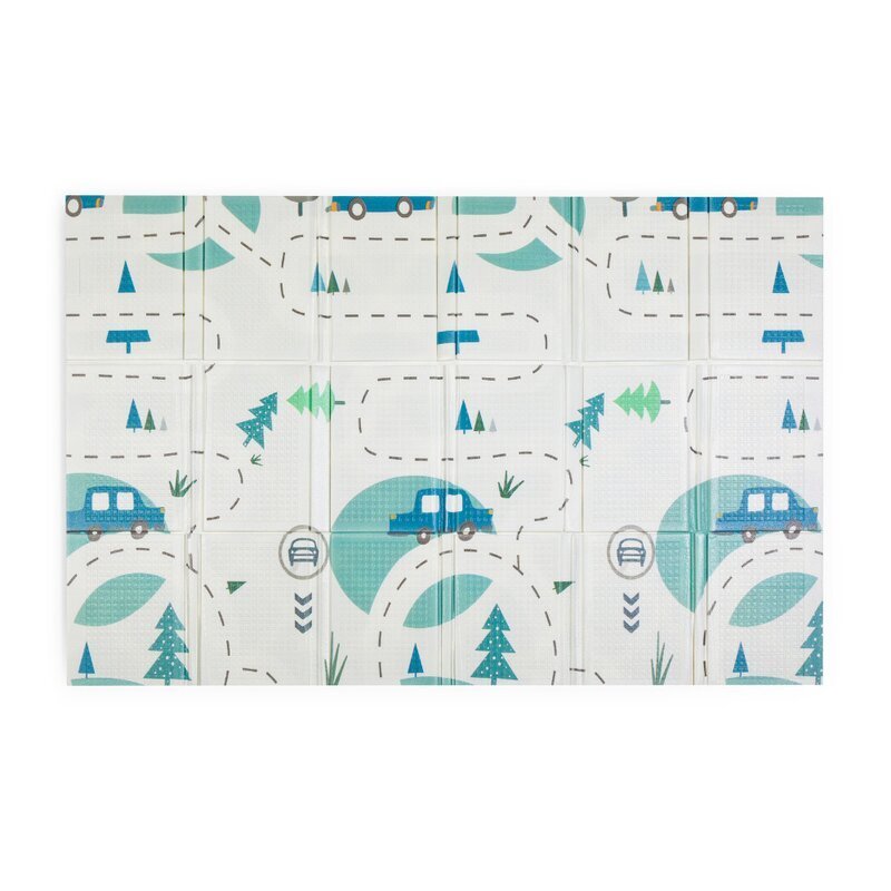 Petite&Mars Covoras educativ PetiteMars Campy L din spuma XPE non-toxica cu doua fete suprafata antiderapanta 130x200 cm pliabil compact 40x32x21 cm model masini si forme geometrice