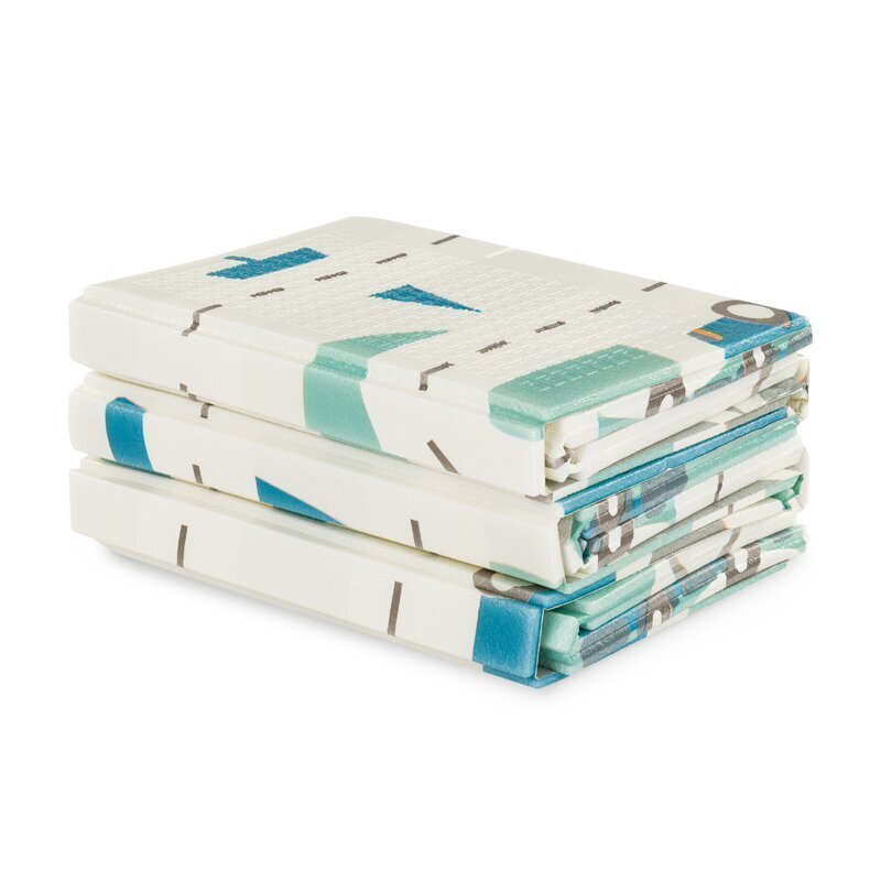Petite&Mars Covoras educativ PetiteMars Campy L din spuma XPE non-toxica cu doua fete suprafata antiderapanta 130x200 cm pliabil compact 40x32x21 cm model masini si forme geometrice