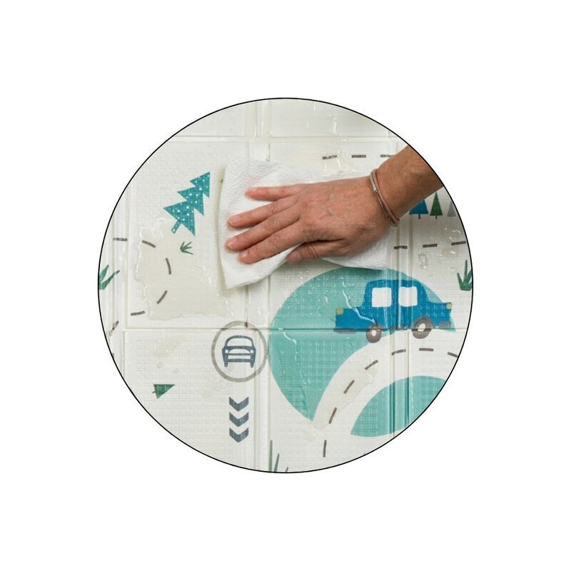 Petite&Mars Covoras educativ PetiteMars Campy L din spuma XPE non-toxica cu doua fete suprafata antiderapanta 130x200 cm pliabil compact 40x32x21 cm model masini si forme geometrice