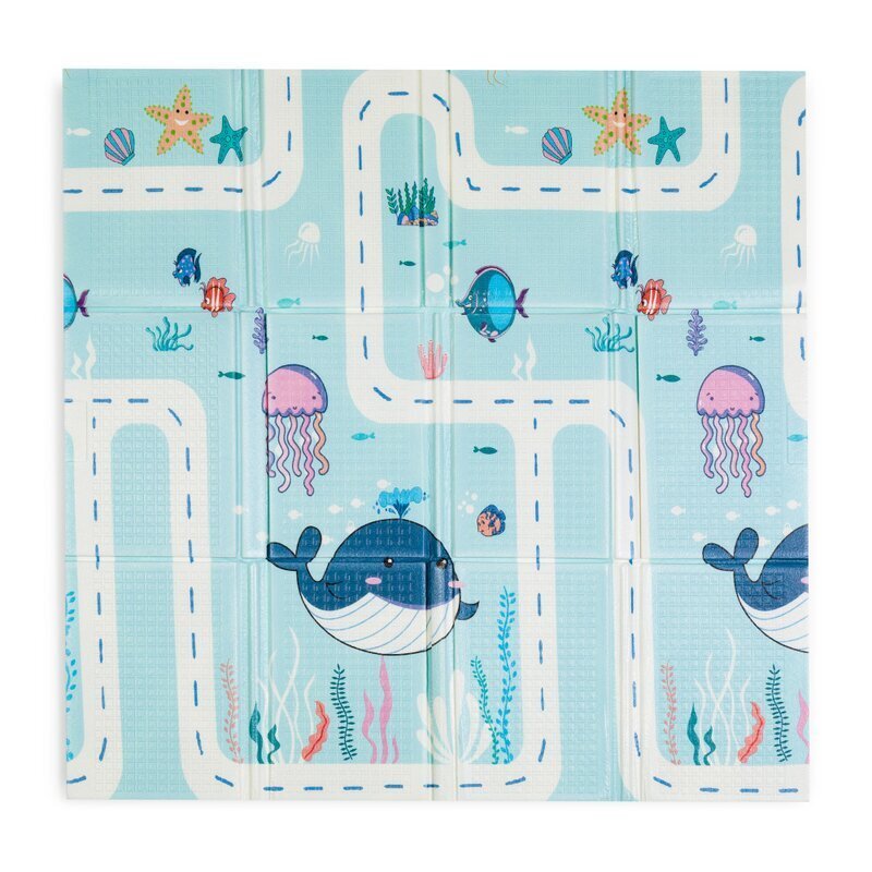 Petite&Mars Covoras educativ PetiteMars Campy S din spuma XPE non-toxica cu doua fete suprafata antiderapanta 120x120 cm pliabil compact 40x30x13 cm model animalute si forme geometrice