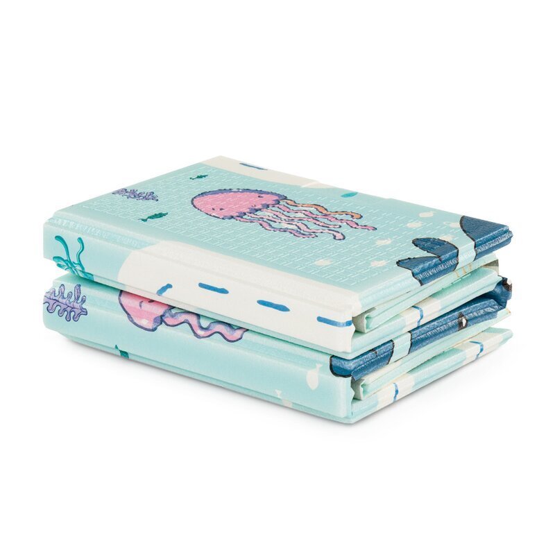 Petite&Mars Covoras educativ PetiteMars Campy S din spuma XPE non-toxica cu doua fete suprafata antiderapanta 120x120 cm pliabil compact 40x30x13 cm model animalute si forme geometrice