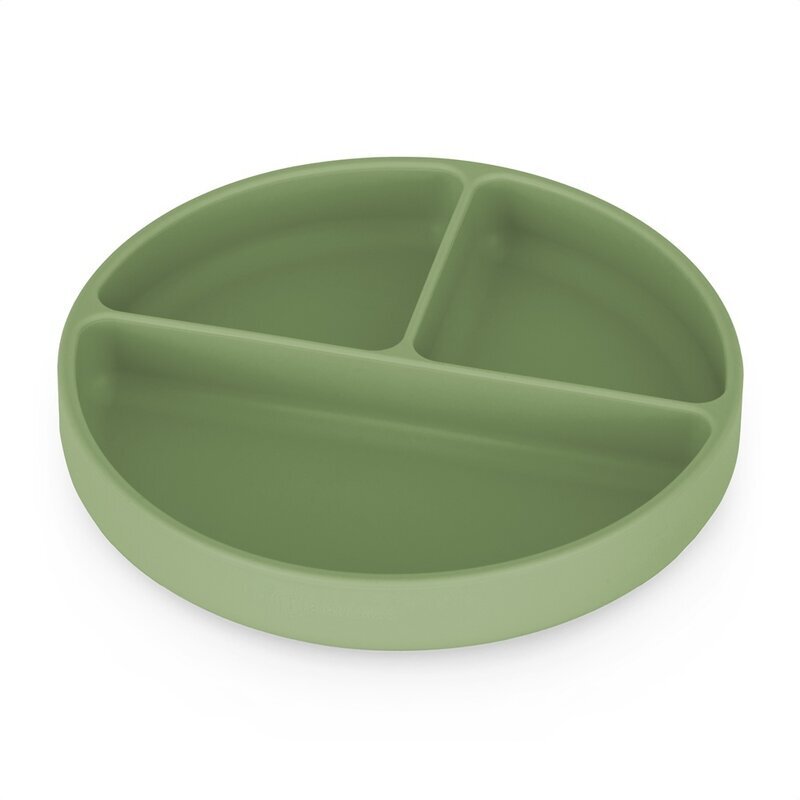 Petite&Mars Farfurie compartimentata din silicon PetiteMars Sweet Pea Verde TakeMatch cu ventuza si 3 compartimente fara BPA 500 ml 6 luni+