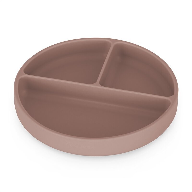 Petite&Mars Farfurie compartimentata din silicon PetiteMars Velvet Latte Maro pudrat TakeMatch cu ventuza si 3 compartimente fara BPA 500 ml 6 luni+