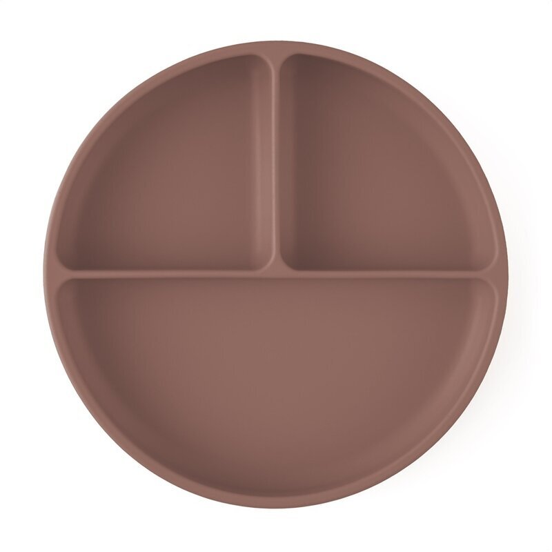 Petite&Mars Farfurie compartimentata din silicon PetiteMars Velvet Latte Maro pudrat TakeMatch cu ventuza si 3 compartimente fara BPA 500 ml 6 luni+