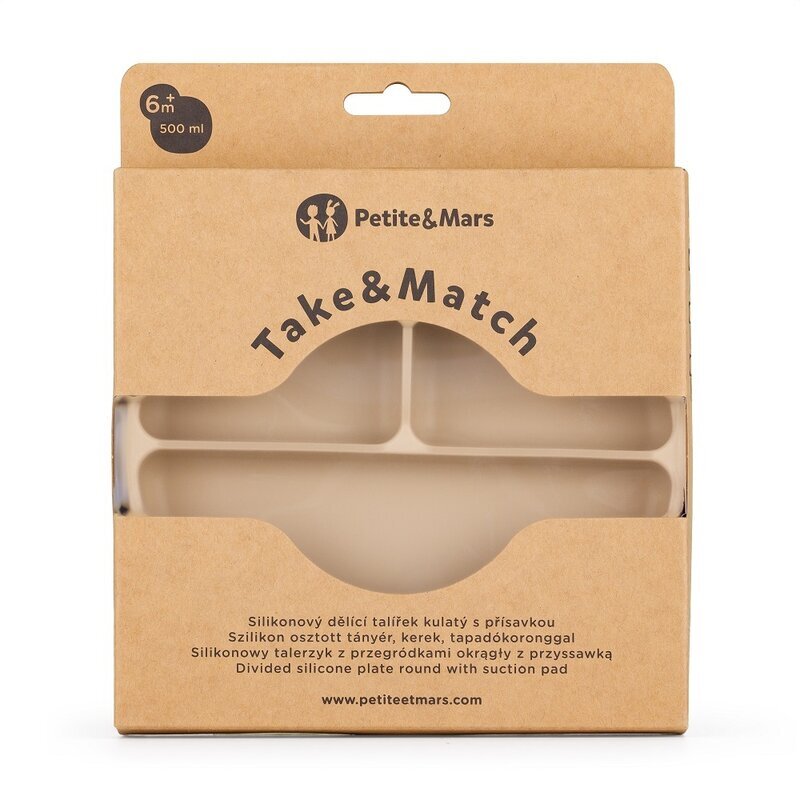 Petite&Mars Farfurie compartimentata PetiteMars cu ventuza si 3 compartimente TakeMatch silicon bej