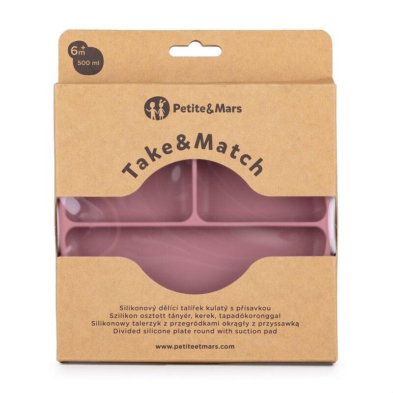 Petite&Mars Farfurie compartimentata PetiteMars cu ventuza si 3 compartimente TakeMatch silicon roz