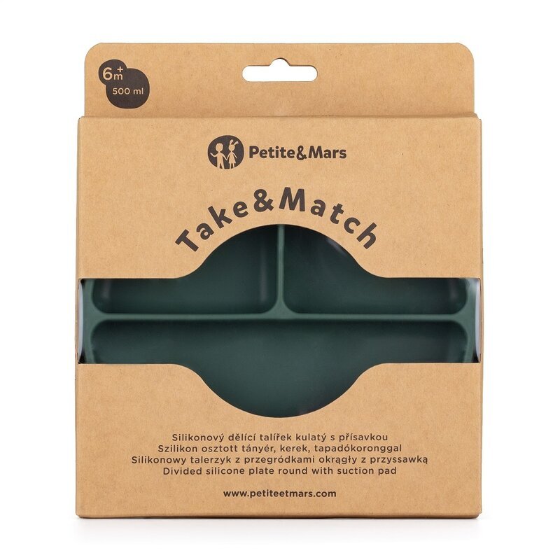 Petite&Mars Farfurie compartimentata PetiteMars cu ventuza si 3 compartimente TakeMatch silicon verde